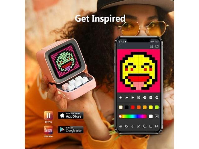 Divoom Ditoo Pixel Art Gaming Portable Bluetooth Speaker with App Controlled 16X16 LED Front Panel, Also a Smart Alarm Clock