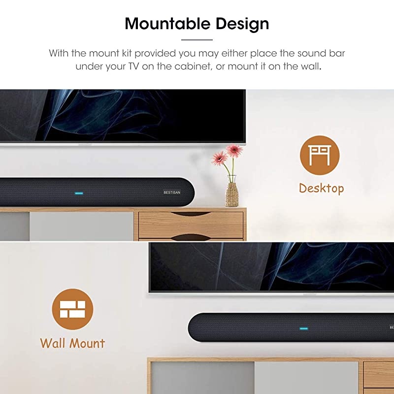 bar Bestisan bar TV bar Wired and Wireless Bluetooth Audio Speakers28 Inches 4 Drivers Bluetooth 50 Version Optical Cable Included Bass Adjustable