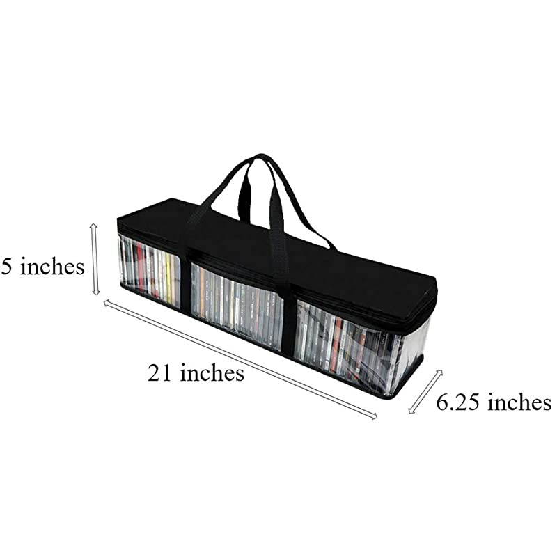 CD Storage Bag-Zippered-Clear-Handles-Hold 100 CDs Total-Black Top-Set/2