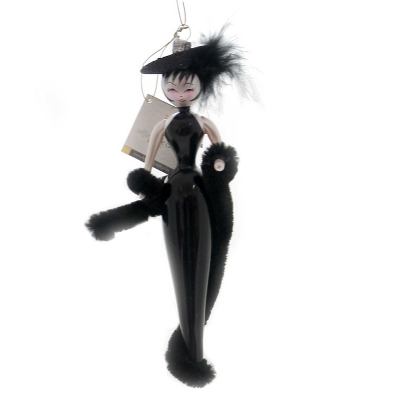 Italian Ornaments 7.25" Lady With Black Fur Italian Glittered Hat  -  Tree Ornaments