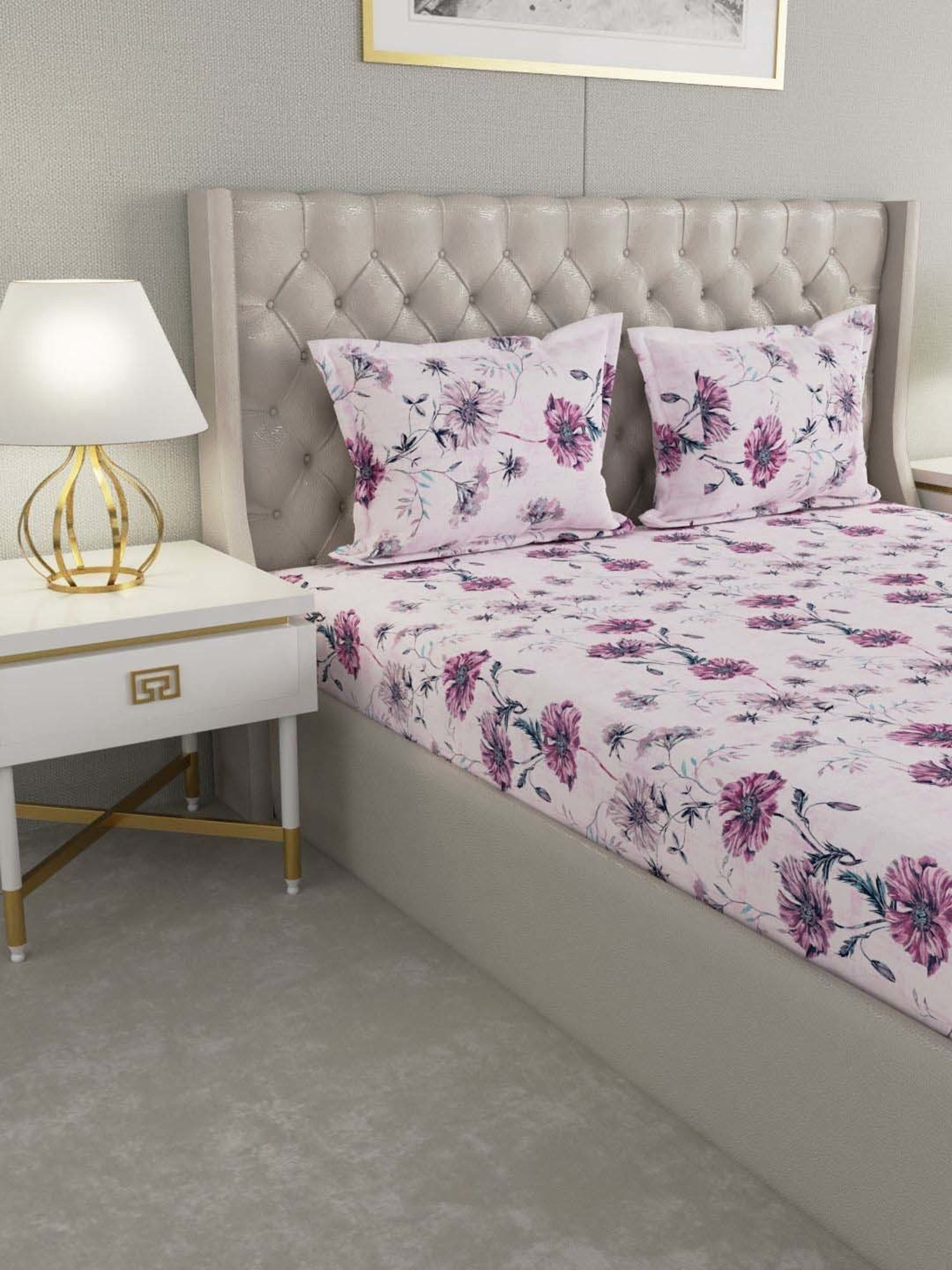 Raymond Home Vision Purple 144 TC Cotton King Bedsheet with 2 Pillow Covers