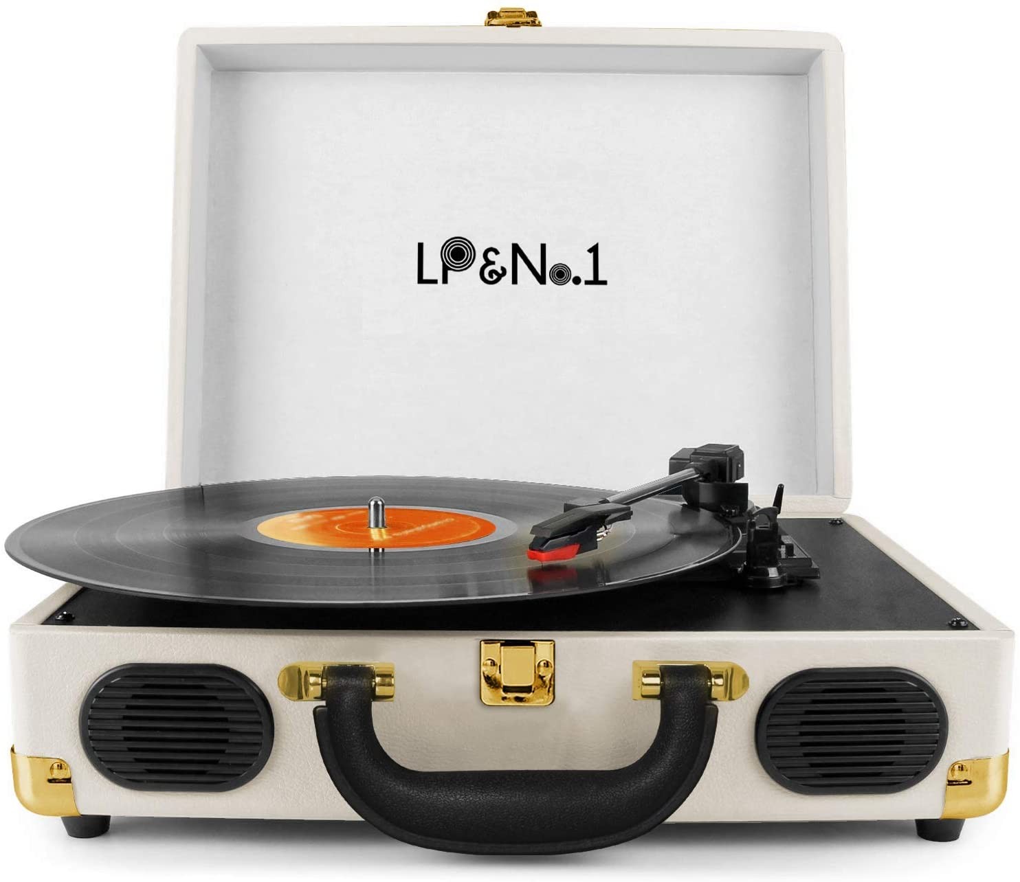 LP&No.1 Portable Suitcase Turntable with Stereo Speaker,3 Speeds Belt-Drive Vinyl Record Player Blue