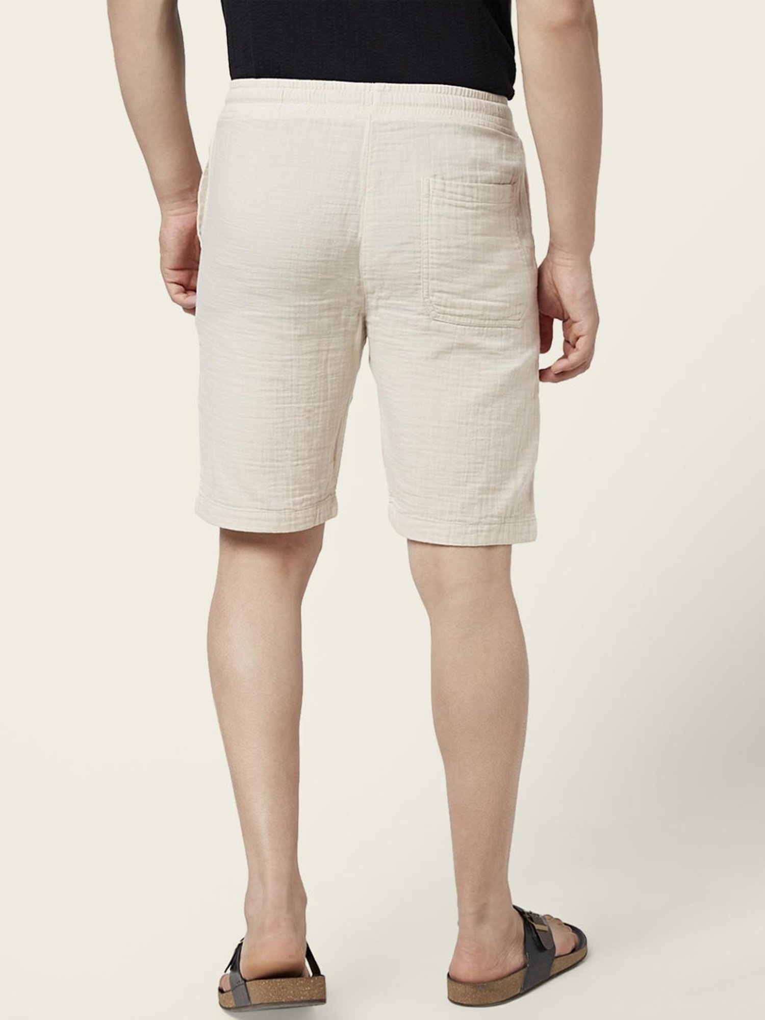 7 Alt By Pantaloons Off White Cotton Slim Fit Texture Shorts