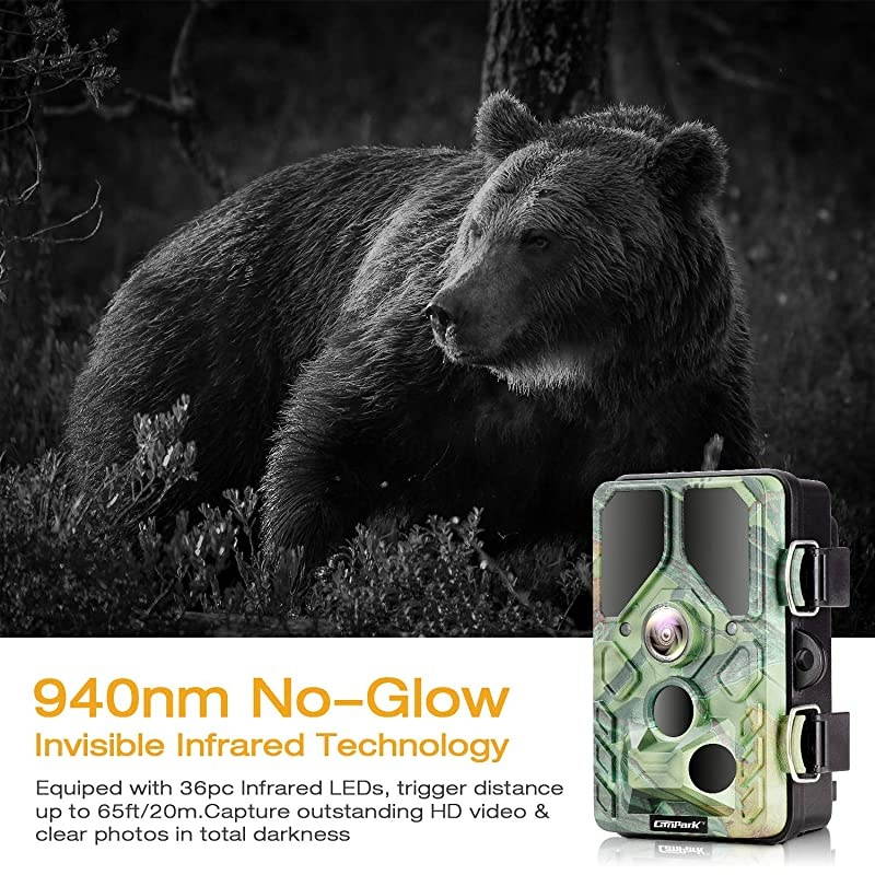 WiFi Bluetooth Trail Camera 20MP 1296P with 940nm IR LEDs Night Vision Motion Activated IP66 Waterproof for Wildlife Monitoring