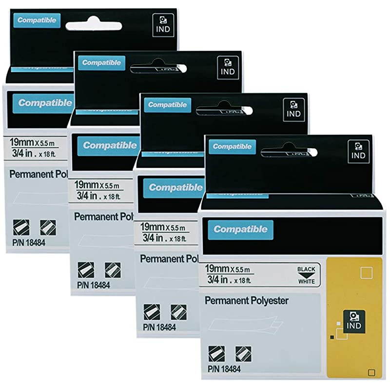 Pack Replace DYMO 1883Rhino Industrial Permanent Polyester Label Tapes for DYMO Rhino 5200 200 6000 5000 Label Maker and More Black on White 3x 18