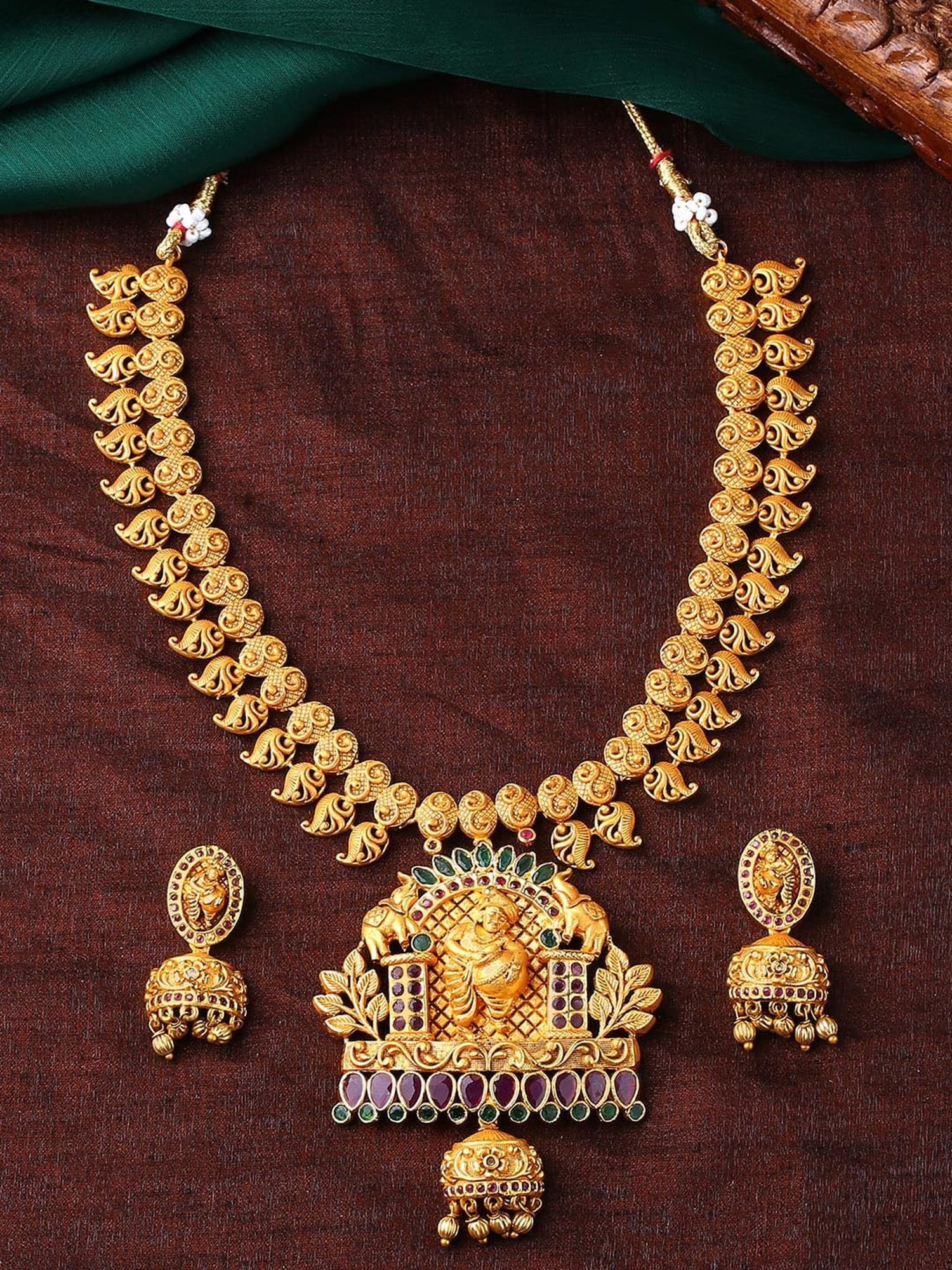 Estele Gold-Plated CZ Kanhaiya Designer Bridal Necklace Combo Set with Color Stones & Pearls
