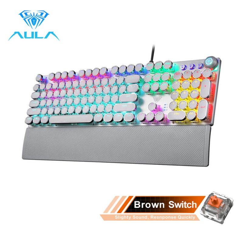 AULA Gaming Mechanical Keyboard Retro Square Glowing Keycaps Backlit USB Wired 104 Anti-ghosting Gaming Keyboard for PC laptop