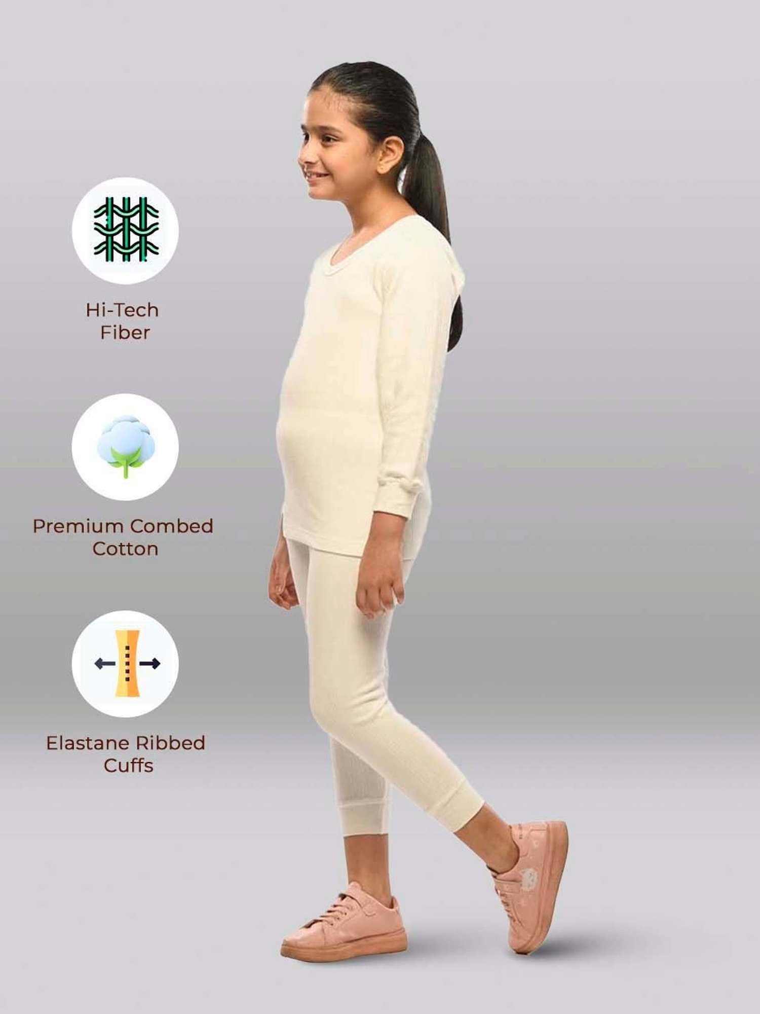 Dyca Kids Grey Melange Textured Thermal Top (Pack Of 2)