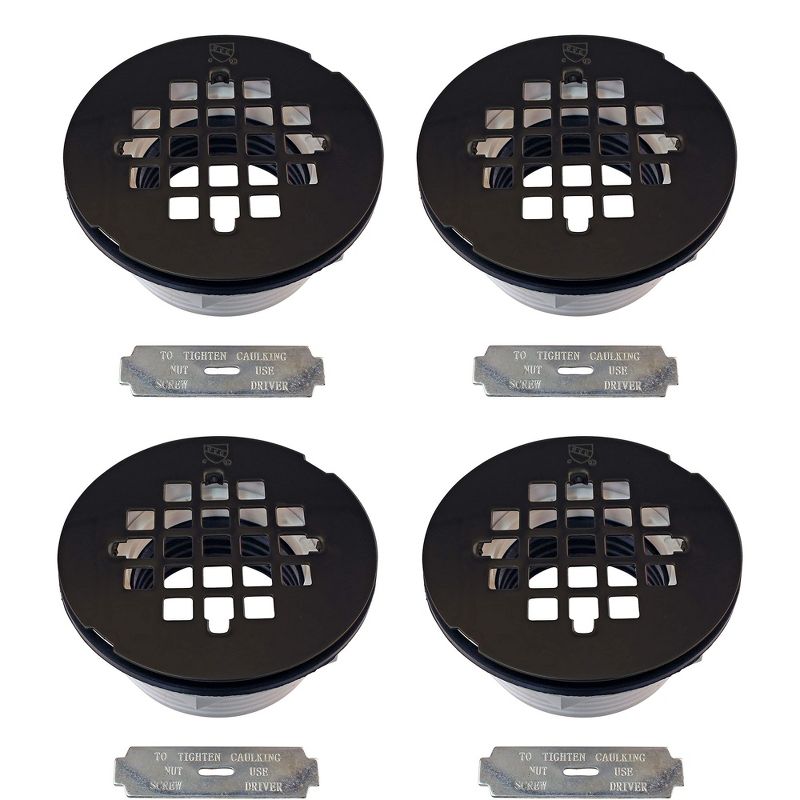 Westbrass D206P Brass Shower Drain Grid Cover with Plastic Body Kit for 2 Inch Diameter PVC or ABS Pipes, Oil-Rubbed Bronze (4 Pack)