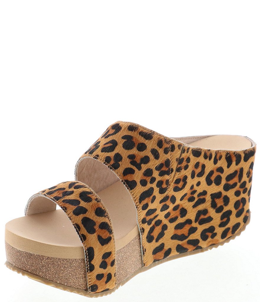 Volatile Remini Leopard Print Haircalf Wedge Slide Sandals
