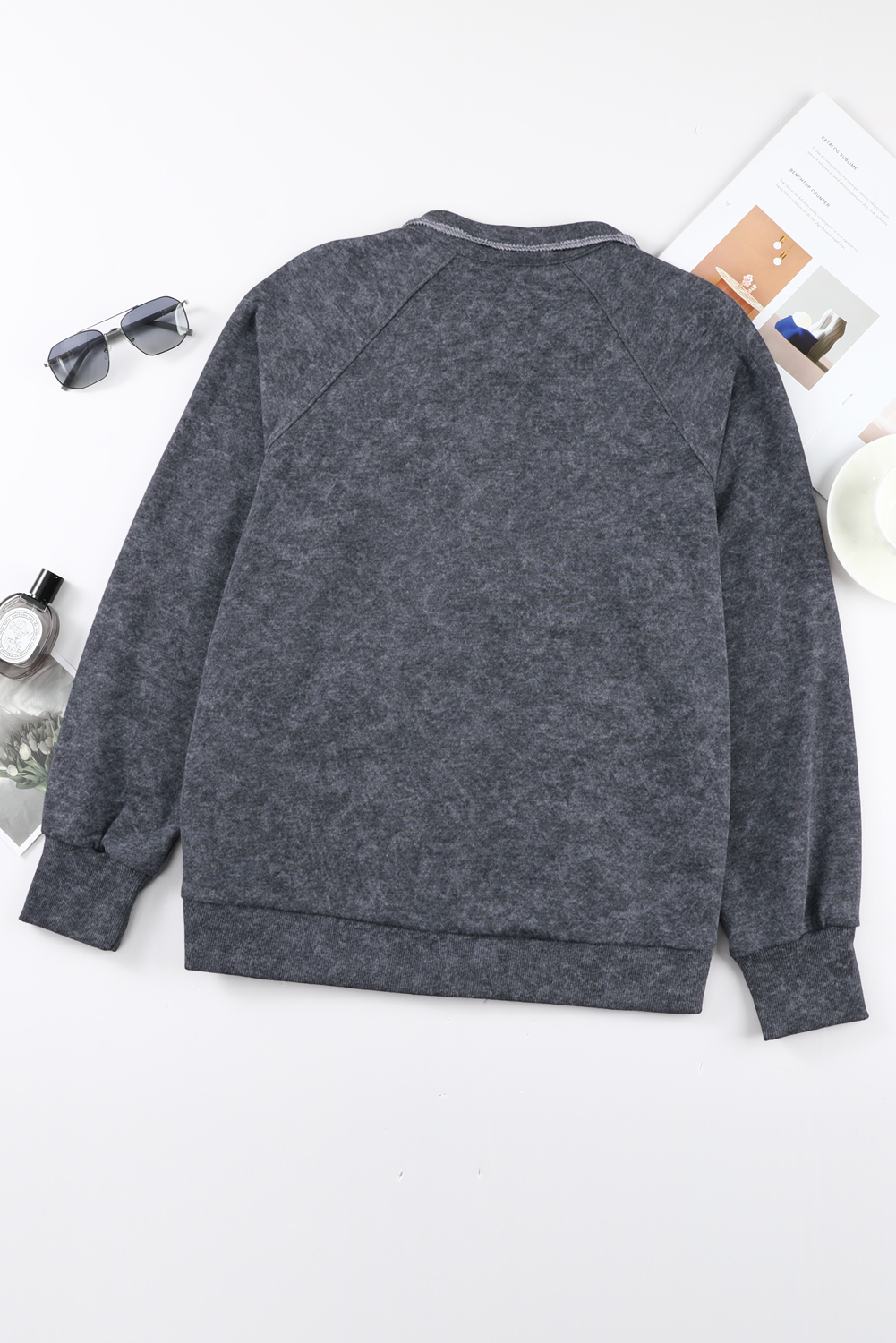 Gray Snap Button Casual Flap Pockets Washed Jacket