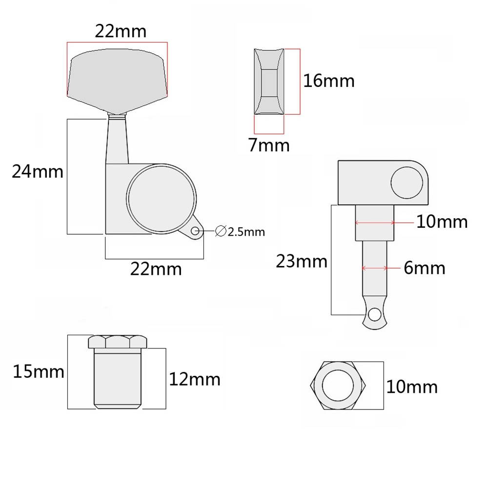 6 PCS 3L 3R Gilding Classical Guitar Tuning Pegs Keys Locking Tuner Machine Heads with Threaded Bushing Ferrules Screws Chrome Finish for Electric Guitar