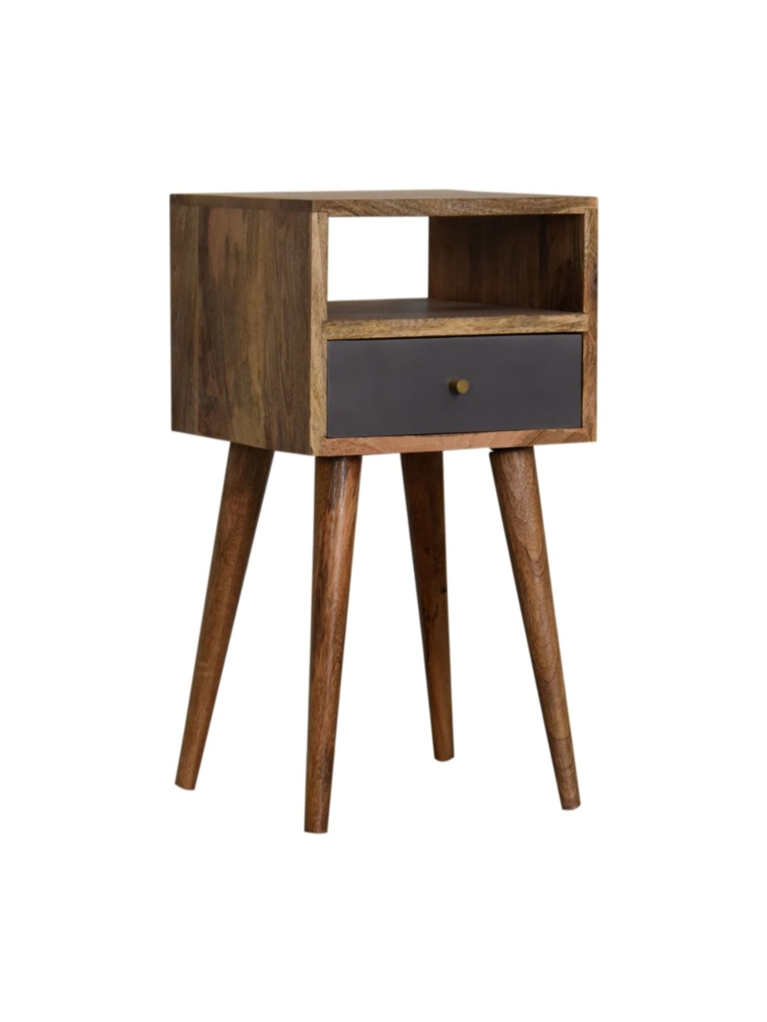 Artisan Furniture Solid Brown Mango Wood Side Table Slate Grey Finish