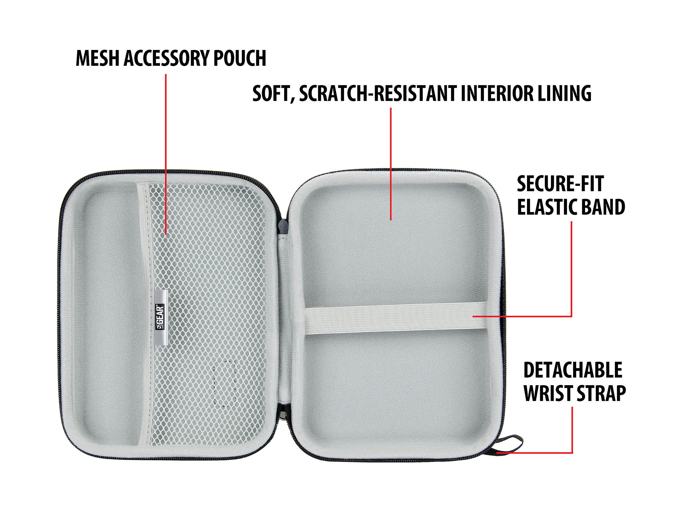 Hard Shell Electronic Organizer Travel Case 7.5" Inch with Weather-Resistant Exterior and Large Mesh Accessory Pocket by USA Gear - Holds Cables , Chargers , GPS , Hard Drives and More Electronics