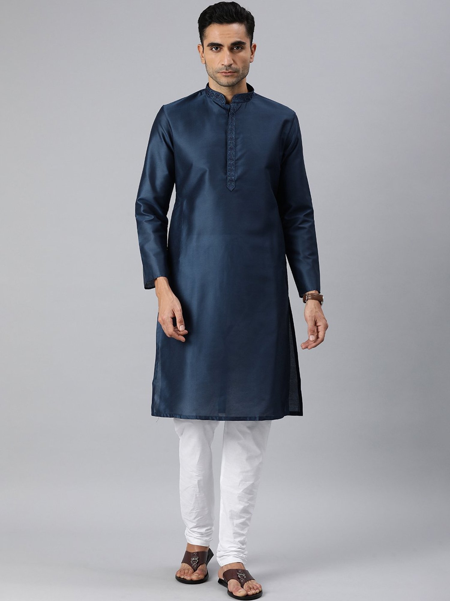 Manthan Blue & White Regular Fit Kurta & Churidar Set