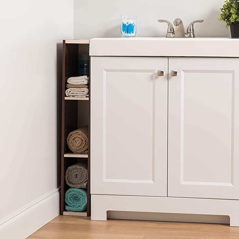 Slim Space Saving Shelf with Adjustable Shelves 6W x 34H 6Inch Walnut Brown