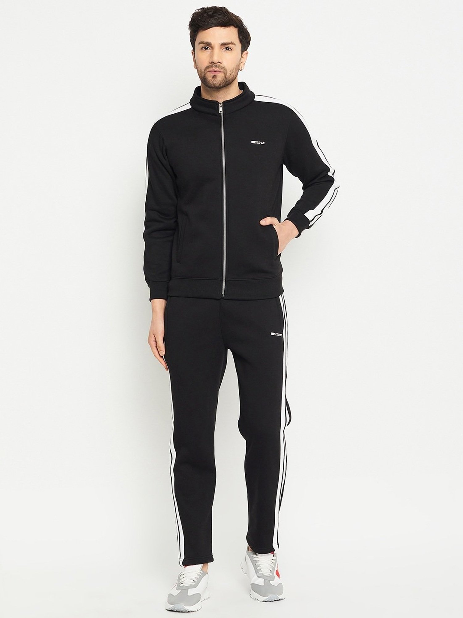Okane Black Regular Fit Colour Block Tracksuit