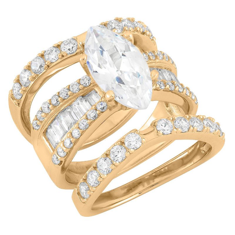 4.35 CT. T.W. 14x7mm Marquise-Cut Cubic Zirconia with Baguette Side Stones 3-Piece Ring Set In 14K Gold Over Silver - (5)