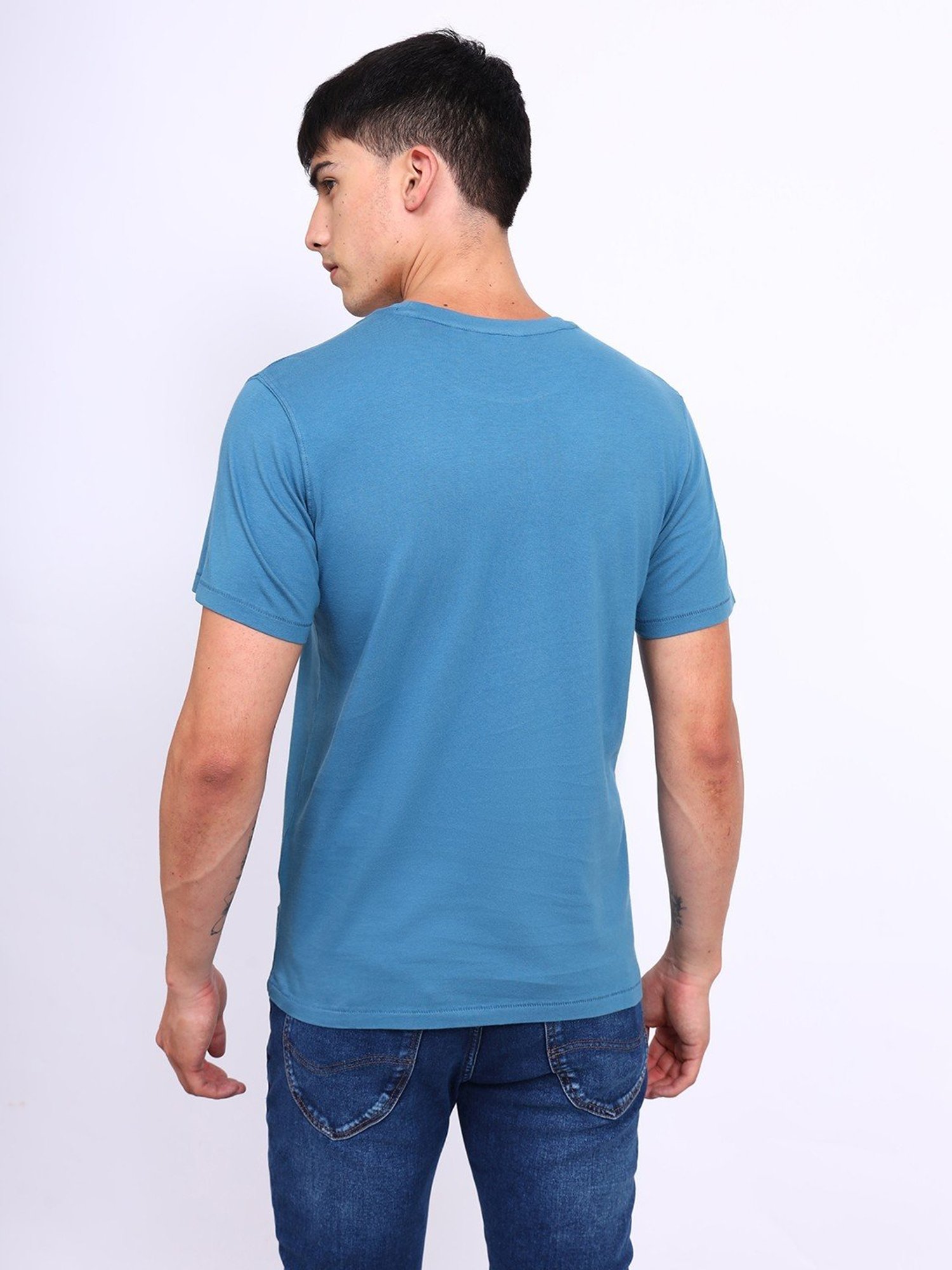 Lee Blue Cotton Regular Fit Printed T-Shirt