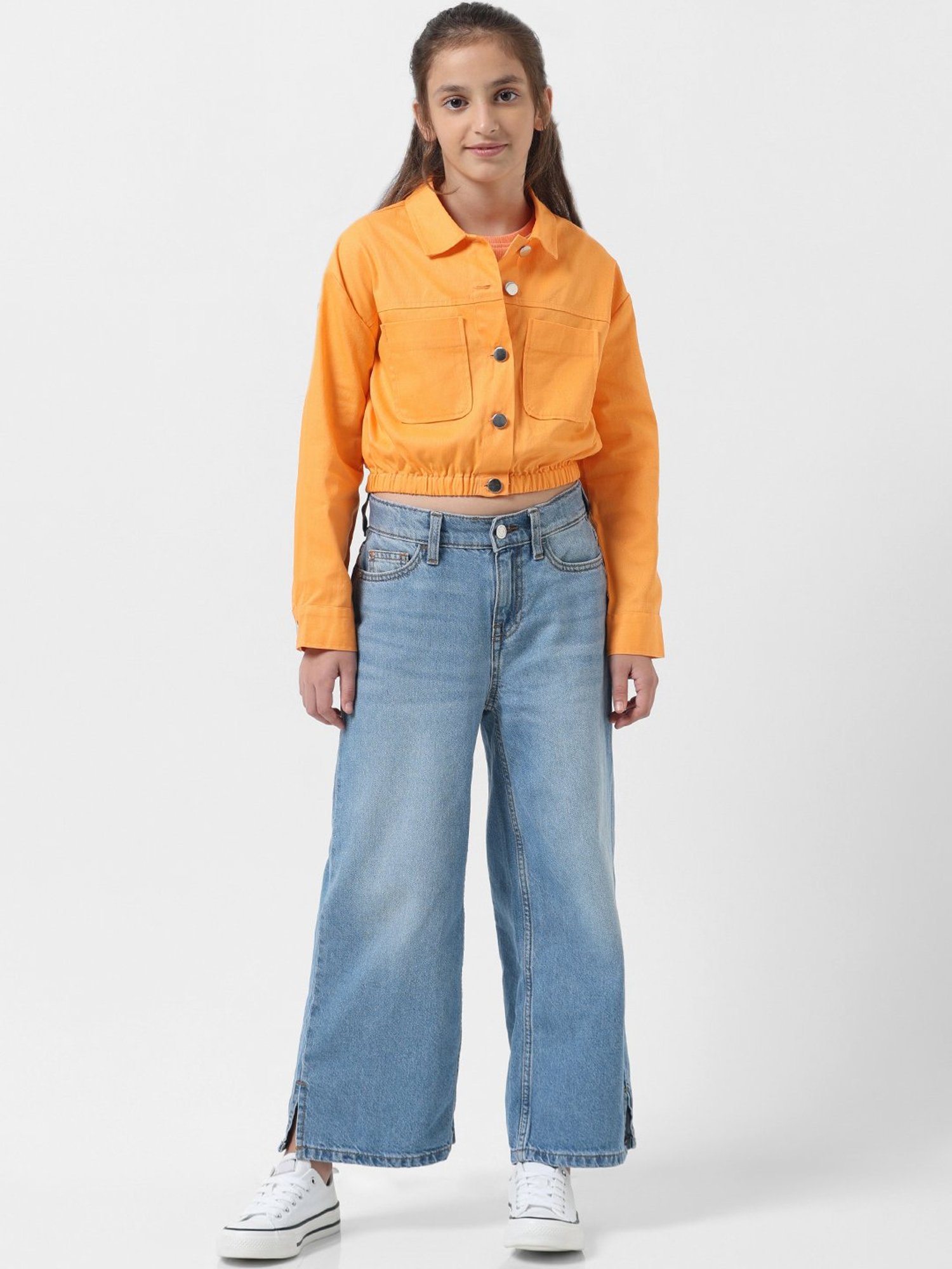 VERO MODA GIRL Orange Solid Full Sleeves Shirt Top