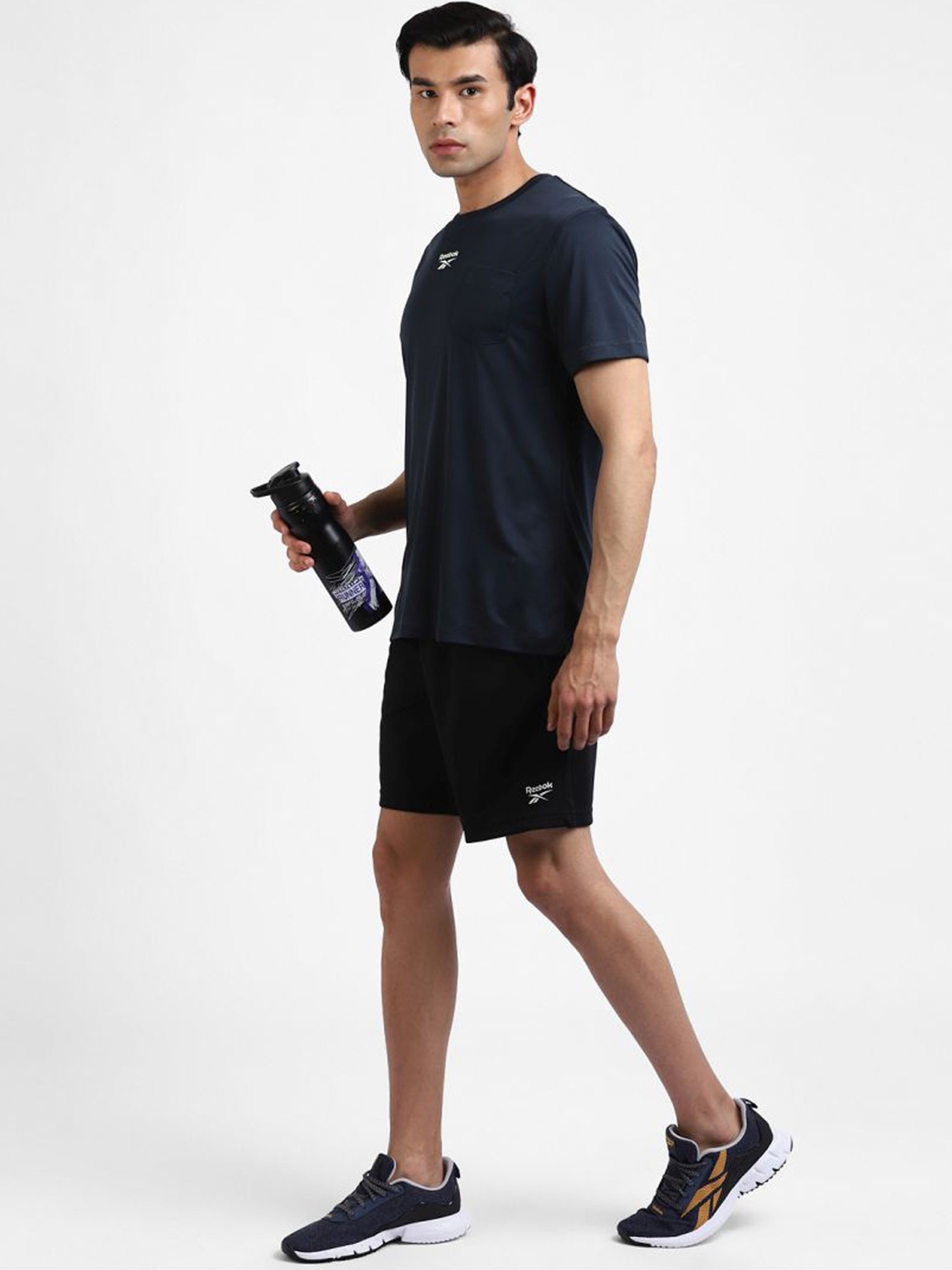 Reebok Navy Slim Fit Logo Printed T-Shirt