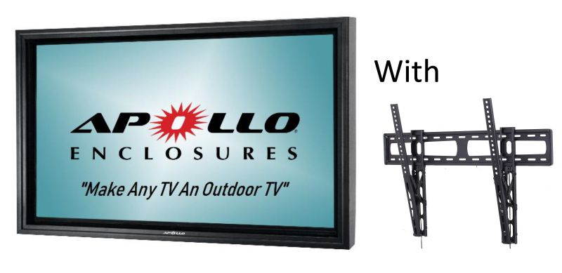 Apollo Outdoor TV Enclosure fits 50"-55" LED/LCD TV's. Model AE5550-WM-NA-BL. Includes weatherproof non-articulating wall mount with tilt - Black