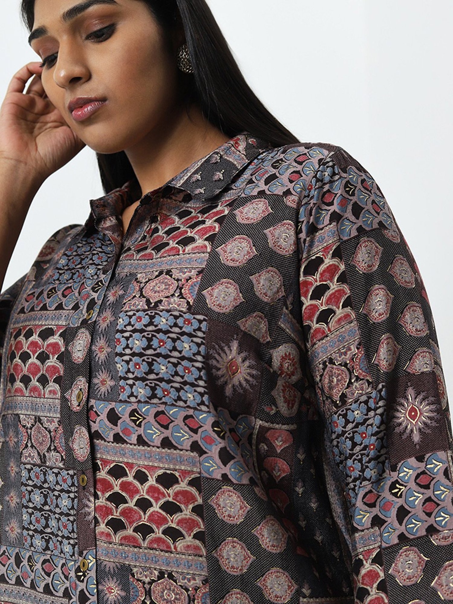 Diza by Westside Brown Abstract Printed High-Low Tunic