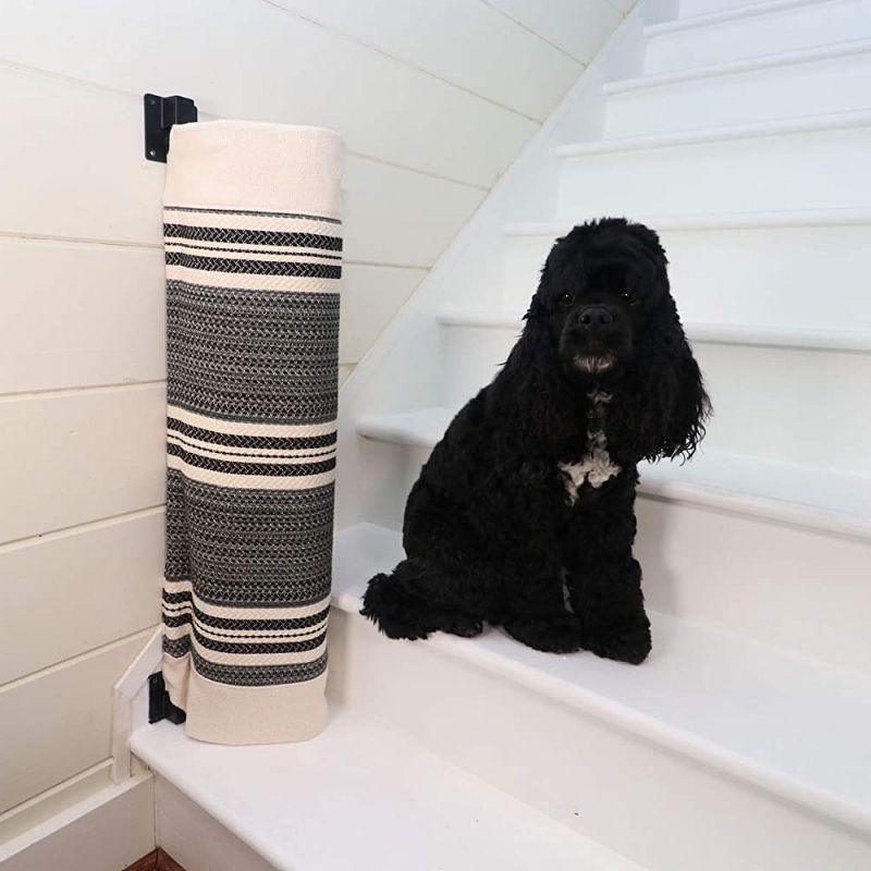 The Stair Barrier Wide Wall to Banister Retractable Fabric Baby and Pet Safety Gate for Staircases, 43 to 52 Inch, Farmhouse Black Lines