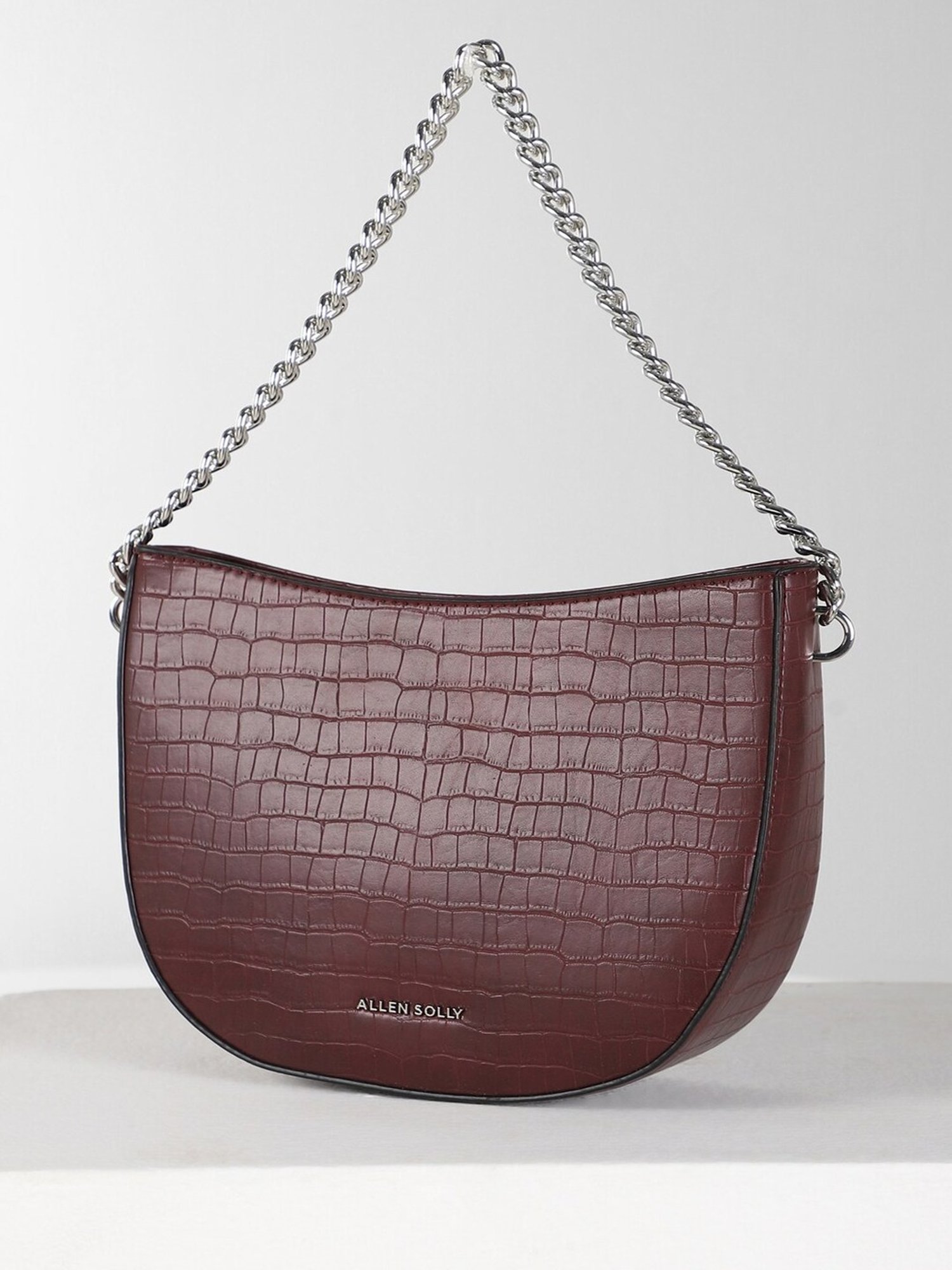 Allen Solly Maroon Textured Medium Handbag