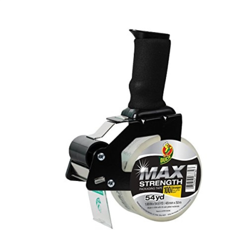 Duck 284984 Max Packaging Tape With Heavy-Duty Dispenser, 1.88 Inch X 54.6 Yds, 3 Inch Core, Clear