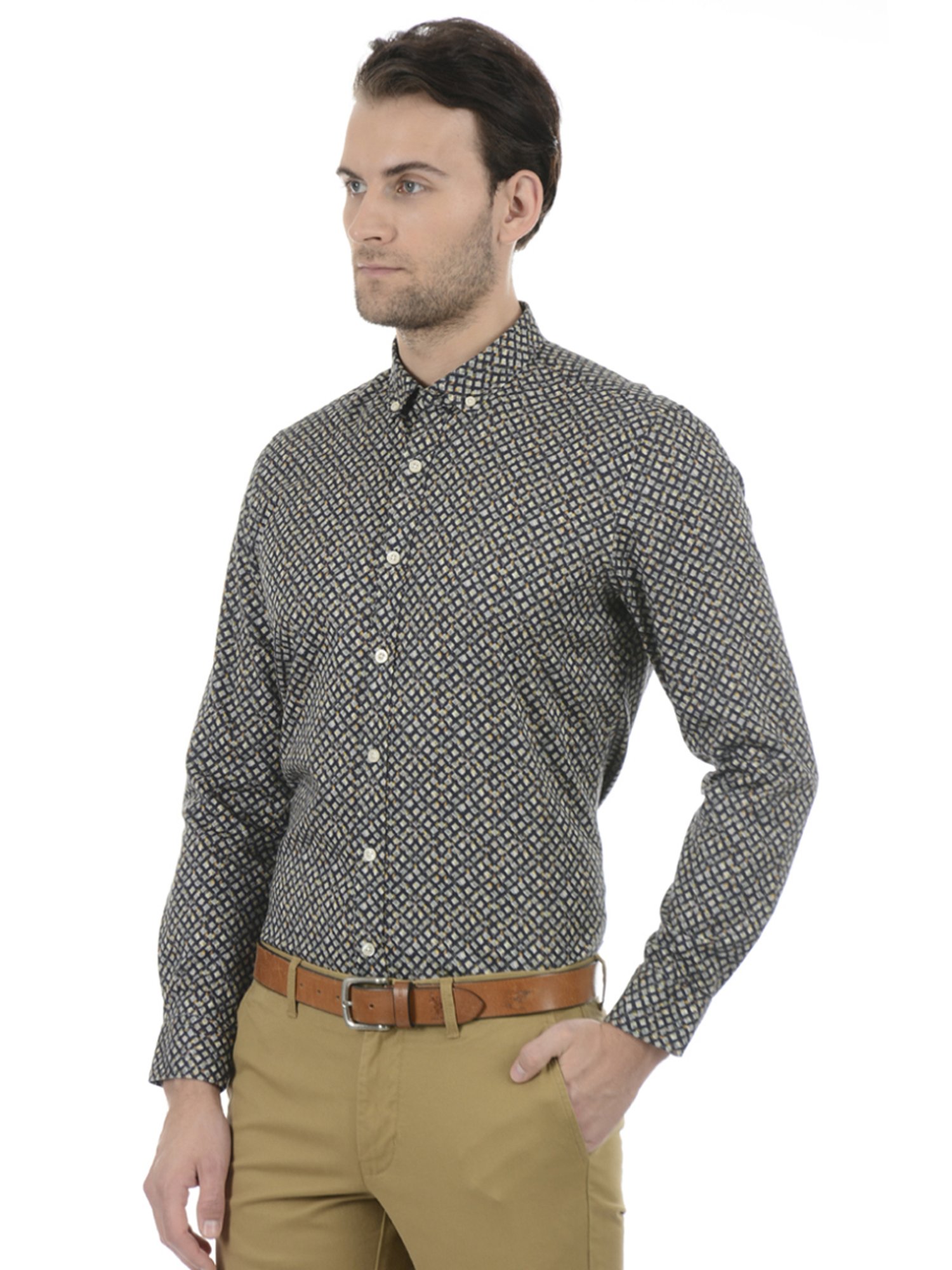 London Fog Black Regular Fit Printed Shirt