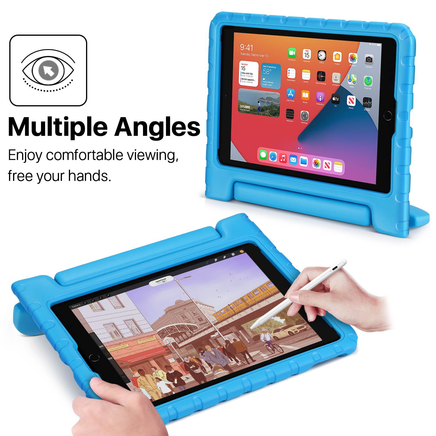 iPad Case 8th Gen 2020 / iPad 7th Generation 10.2" 2019, ShockProof Convertible Handle EVA Kids Friendly Protective Stand Cover Fit for iPad Air 3 10.5" 2019 / iPad Pro 10.5 inch 2019 - Blue