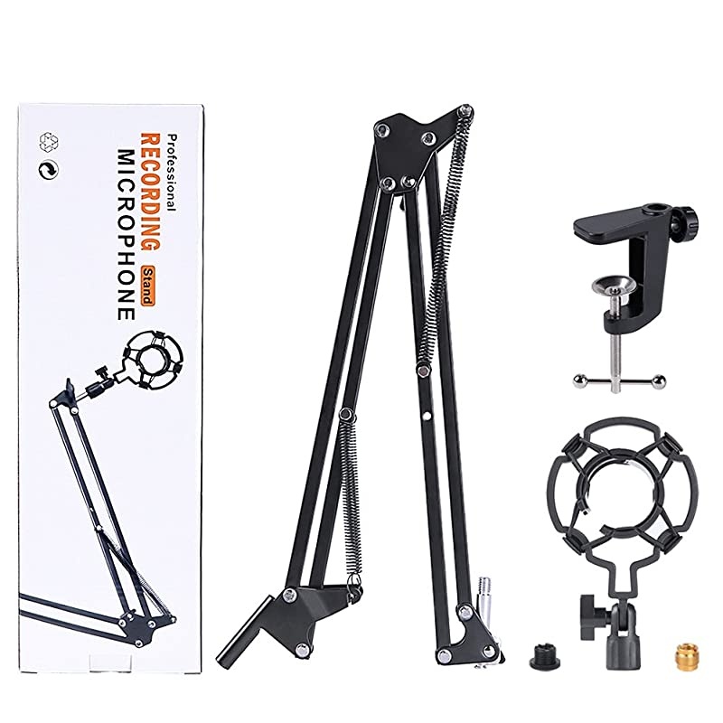 Adjustable Microphone Suspension Boom Scissor Arm Stand with Shock Mount Mic Clip Holder 38 to 58 Screw Adapter for Blue Yeti Snowball amp Other Microphones stand with adapter