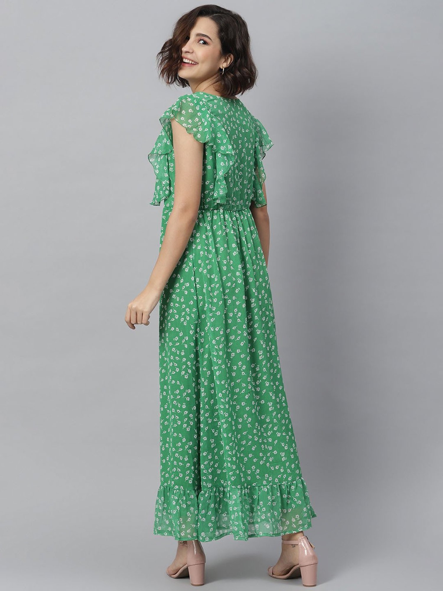 StyleStone Green Floral Print Maxi Dress