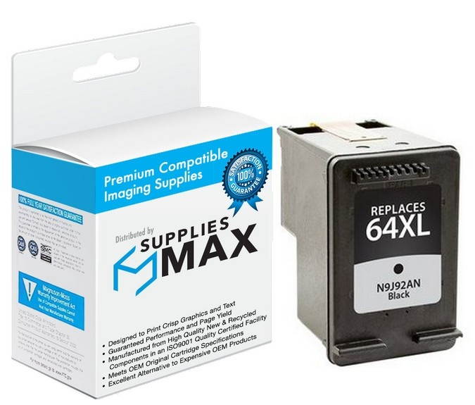 SuppliesMAX Replacement for HP Envy Photo 6220/6230/6255/7120/7130/7155/7800/7820/7830/7855/7864 Black High Yield Inkjet (600 Page Yield) (NO. 64XL) (N9J92AN)
