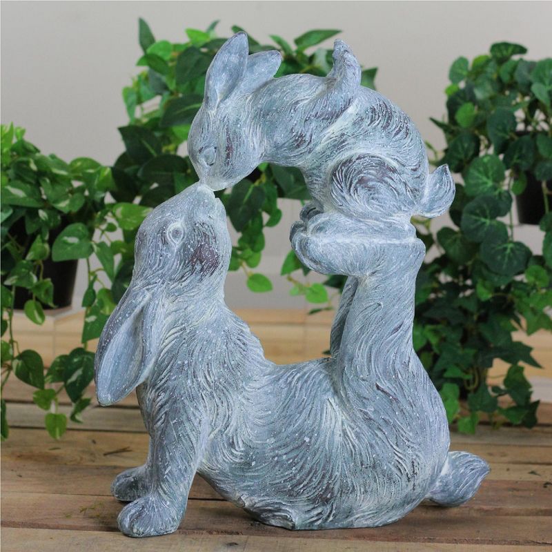 Allstate Floral 14" Verdigris Bunny Rabbits at Play Table Top Decoration - Gray