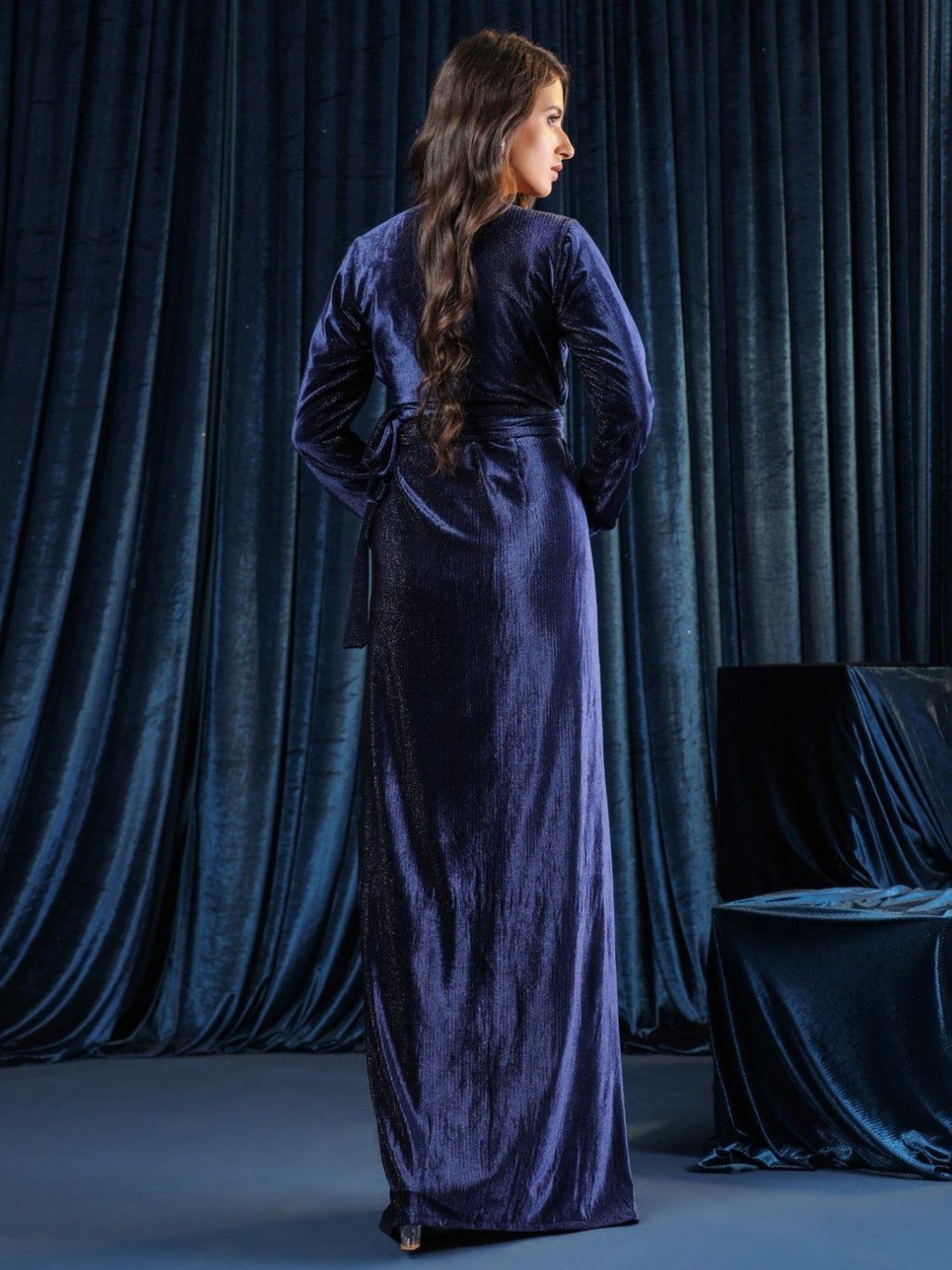 BInfinite Blue Sparkle Sorbet Sapphire Velvet Allure Gown