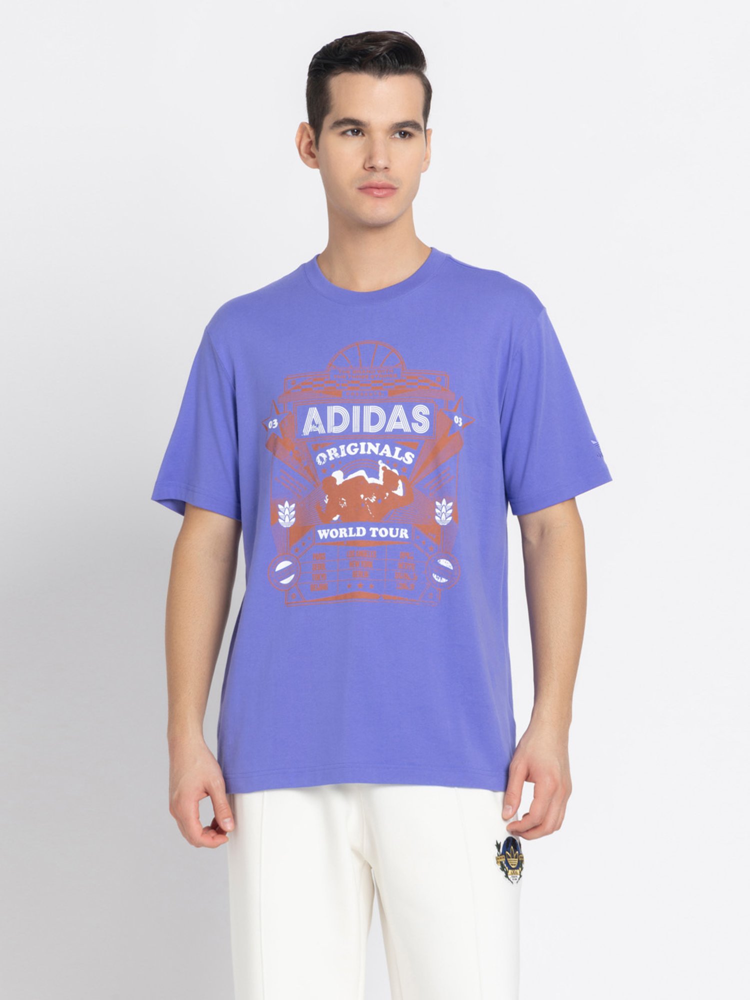 Adidas Blue 100% Cotton Regular Printed  T-Shirt