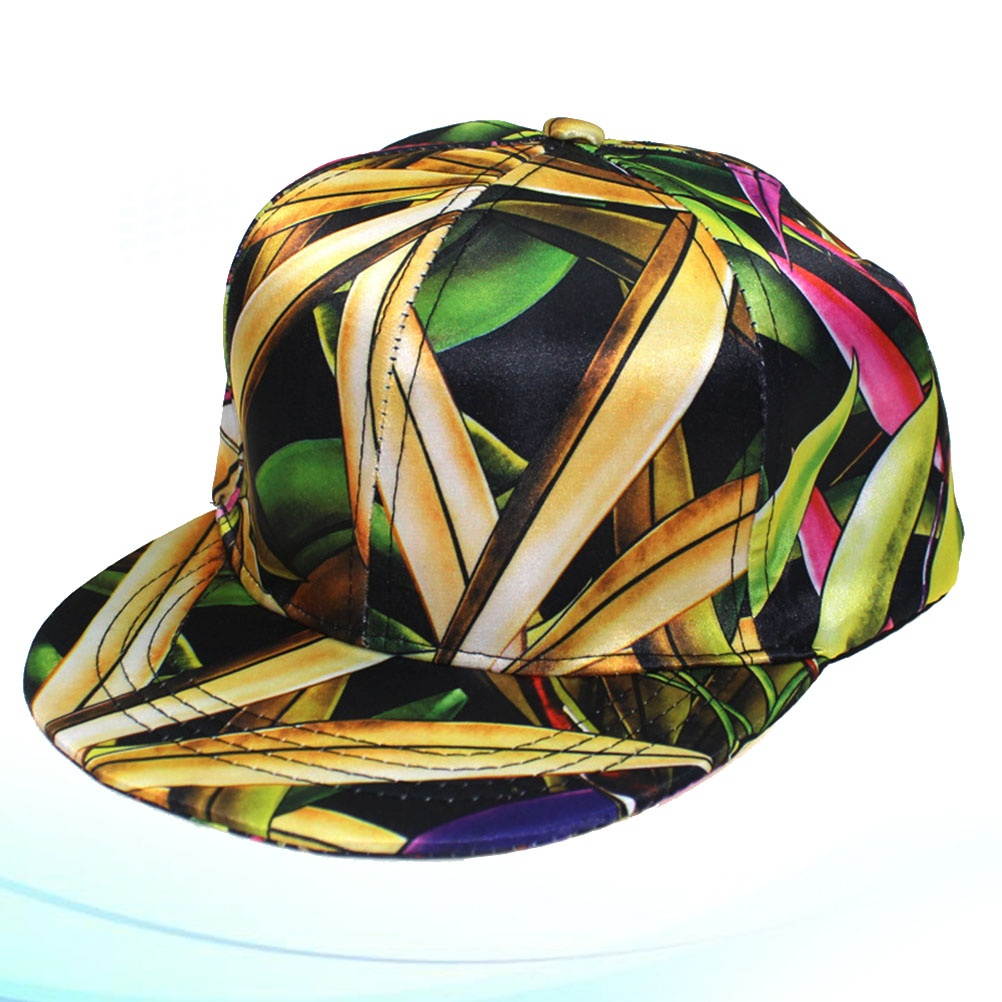 Printed Baseball Cap Hip-Hop Snapback Hat Fashion Baseball Hat Adjustable Sunhat Yellow (Black Base and Yellow Leaves Pattern)