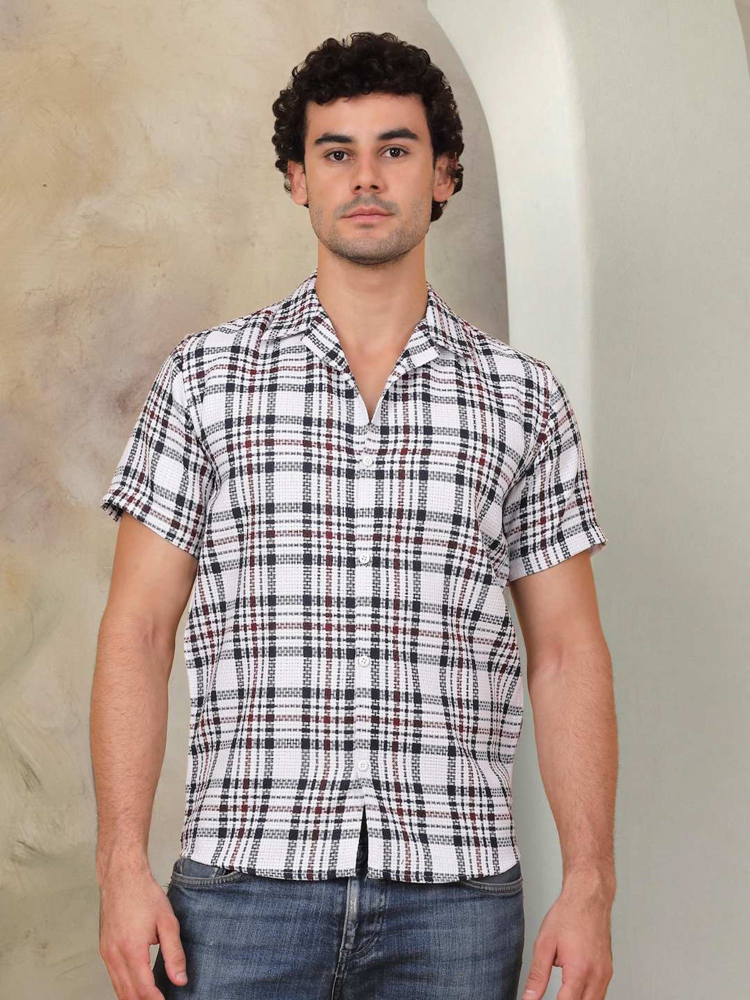 Indian Needle Grey Ragular Fit Checks Shirt