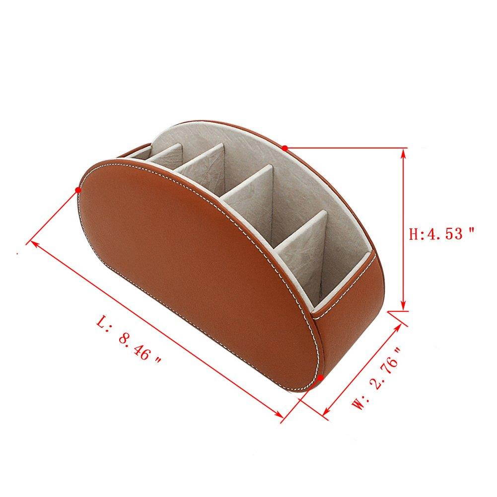 Fosinz Remote Control Holder Organizer Leather Control Storage TV Remote Control Organizer with 5 Spacious Compartments (Brown)