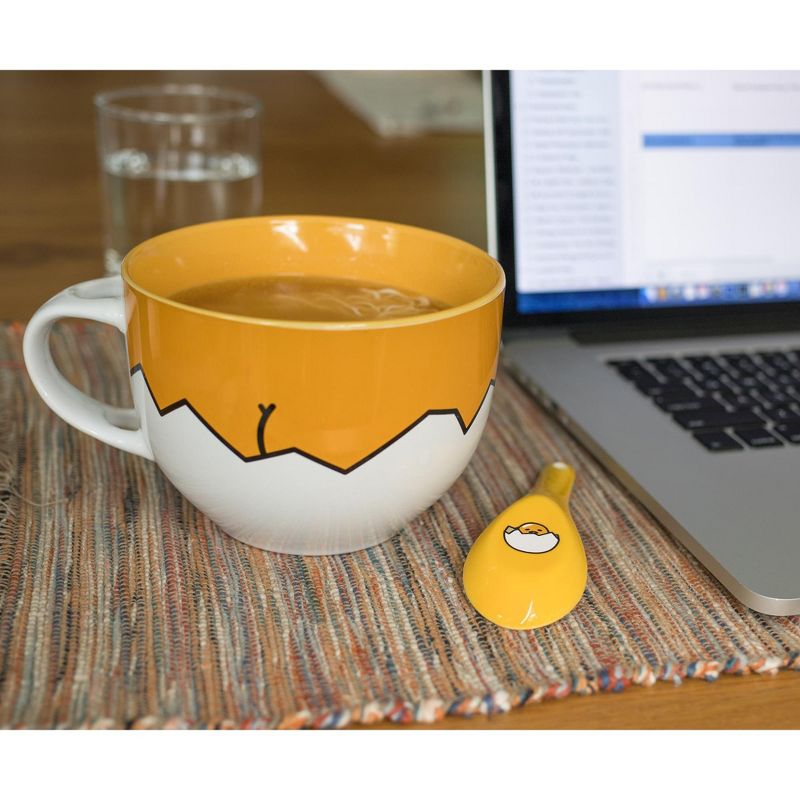 Silver Buffalo Sanrio Gudetama Ceramic Soup Mug With Spoon | Holds 24 Ounces