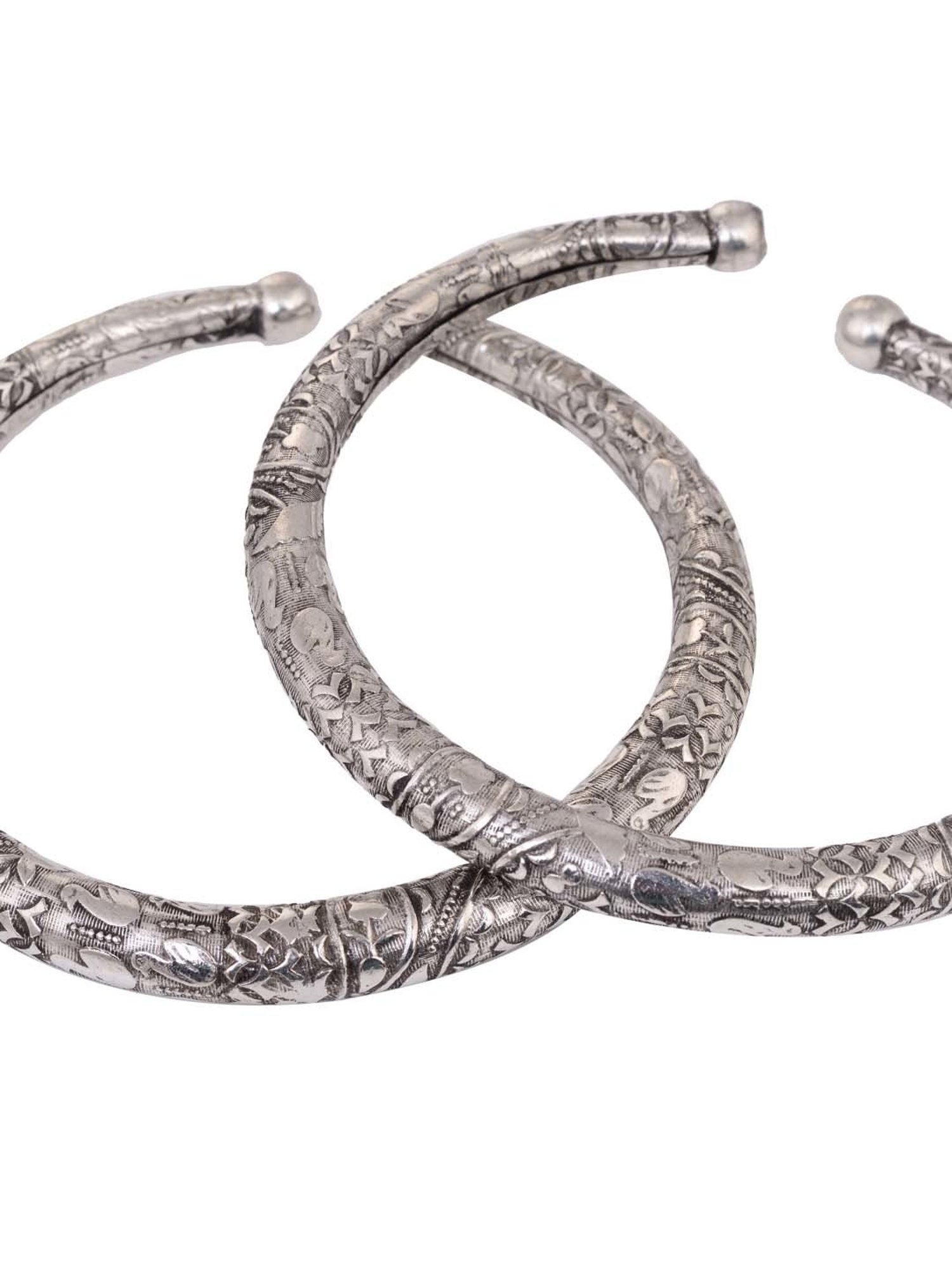 Saraf RS Jewellery Oxidized Silver-Plated Kada Payal Anklets - Set of 2