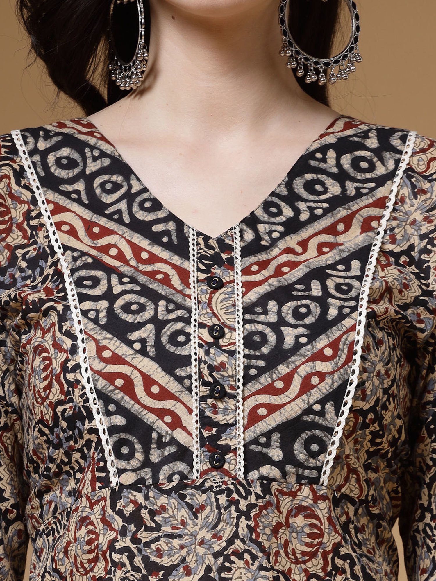 Indibelle Black Cotton Printed Straight Kurta