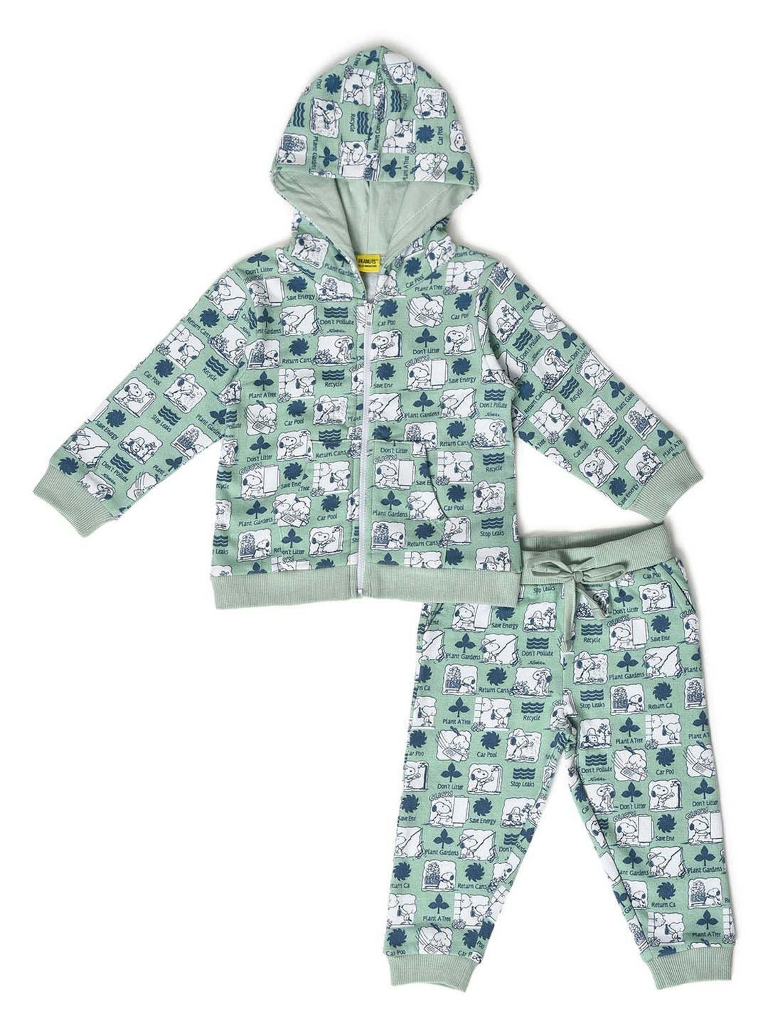 MiArcus Kids Green & White Cotton Printed Full Sleeves Sweatshirt Set