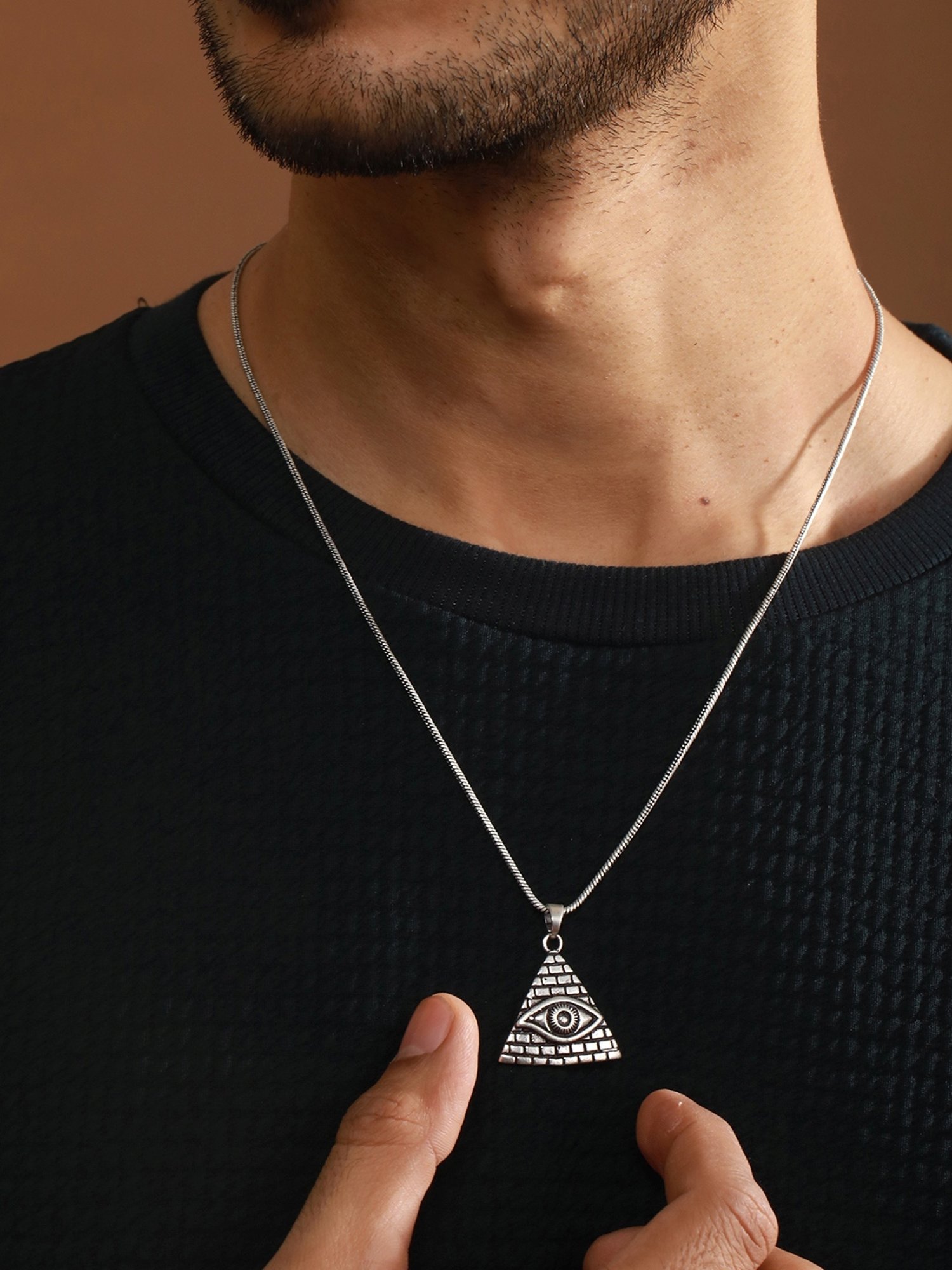 Bold by Priyaasi Triangle Eye Black Casual Pendant With Chain for Men