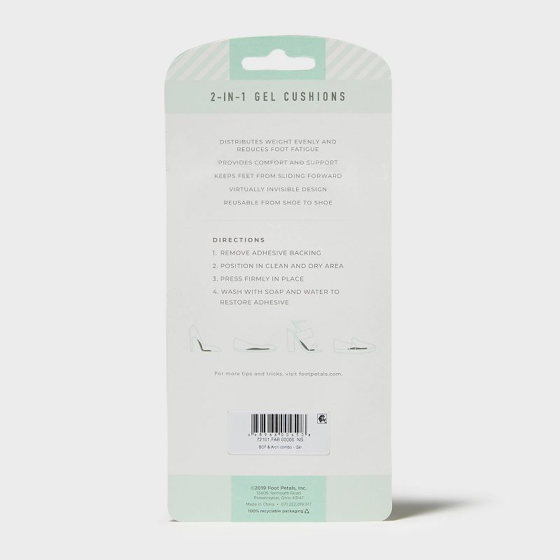 Women's Fab Feet by Foot Petals Gel 2-in-1 Ball of Foot/Arch Support Shoe Cushions Clear - 1 pair