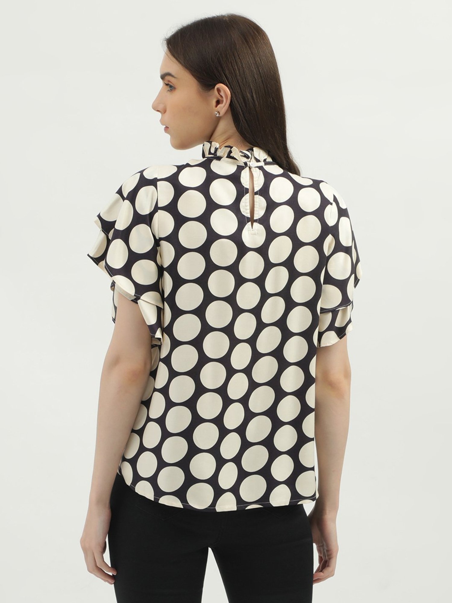 United Colors of Benetton Beige & Black Polka Dot Top