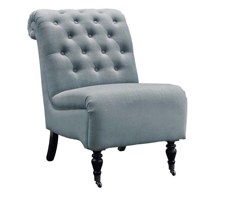 Linon Cora Washed Blue Linen Roll Back Tufted Chair