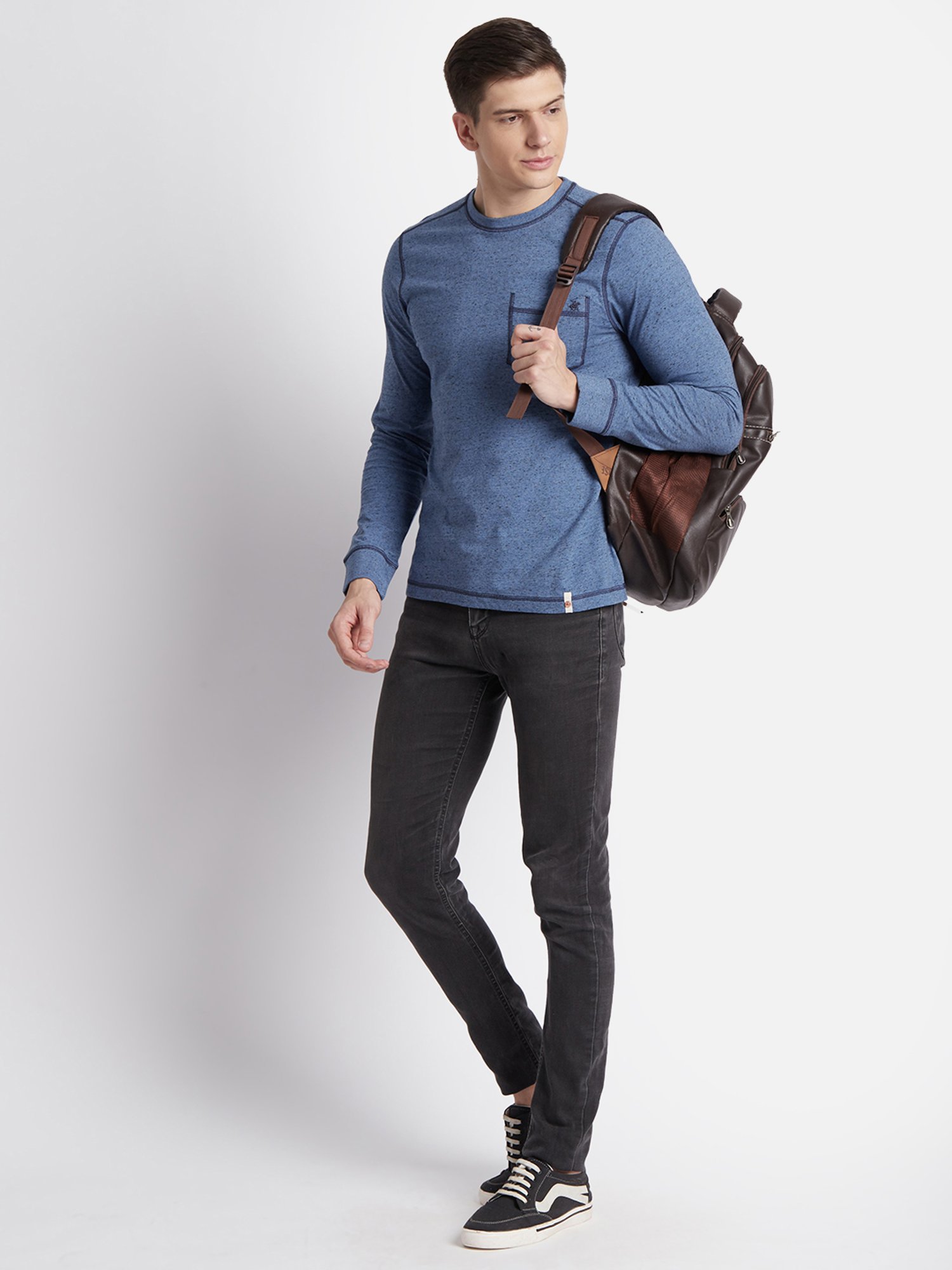 Beverly Hills Polo Club Blue Melange Regular Fit Pure Cotton Crew T-Shirt